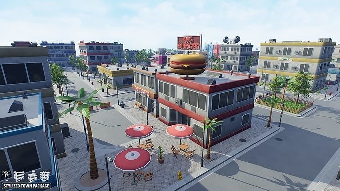 Stylized Town Package Low-poly 3D model 5