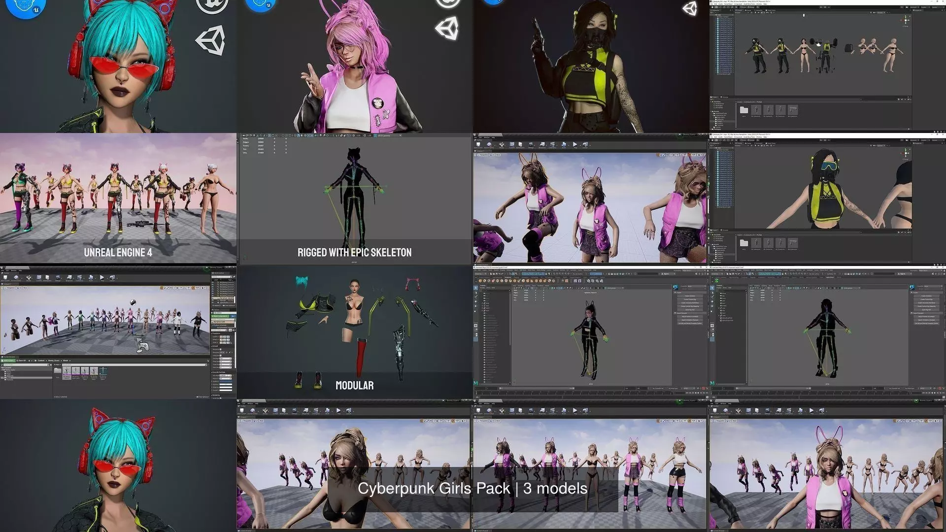 Cyberpunk Girls Pack 3D Model Collection_4