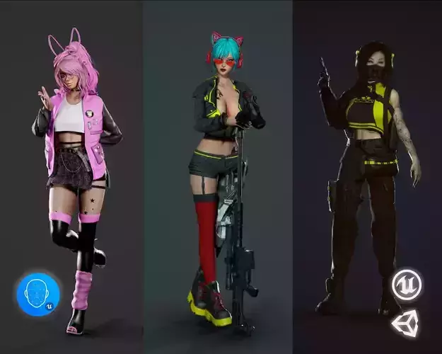 Cyberpunk Girls Pack 3D Model Collection