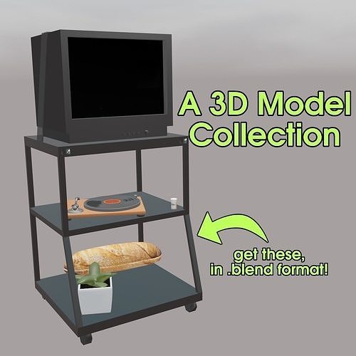 LowPoly 3D Model Collection tv stand with bread Low-poly 3D model