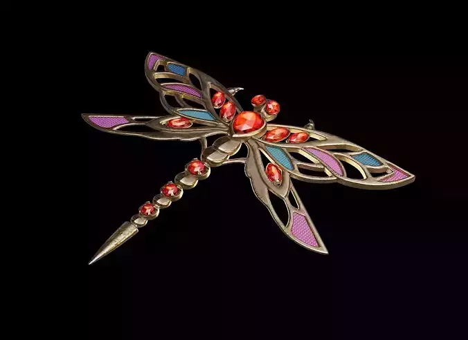 Antique brooch dragonfly with jewels