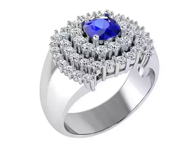 3-Row blue stone diamond ring 3376 3D print model