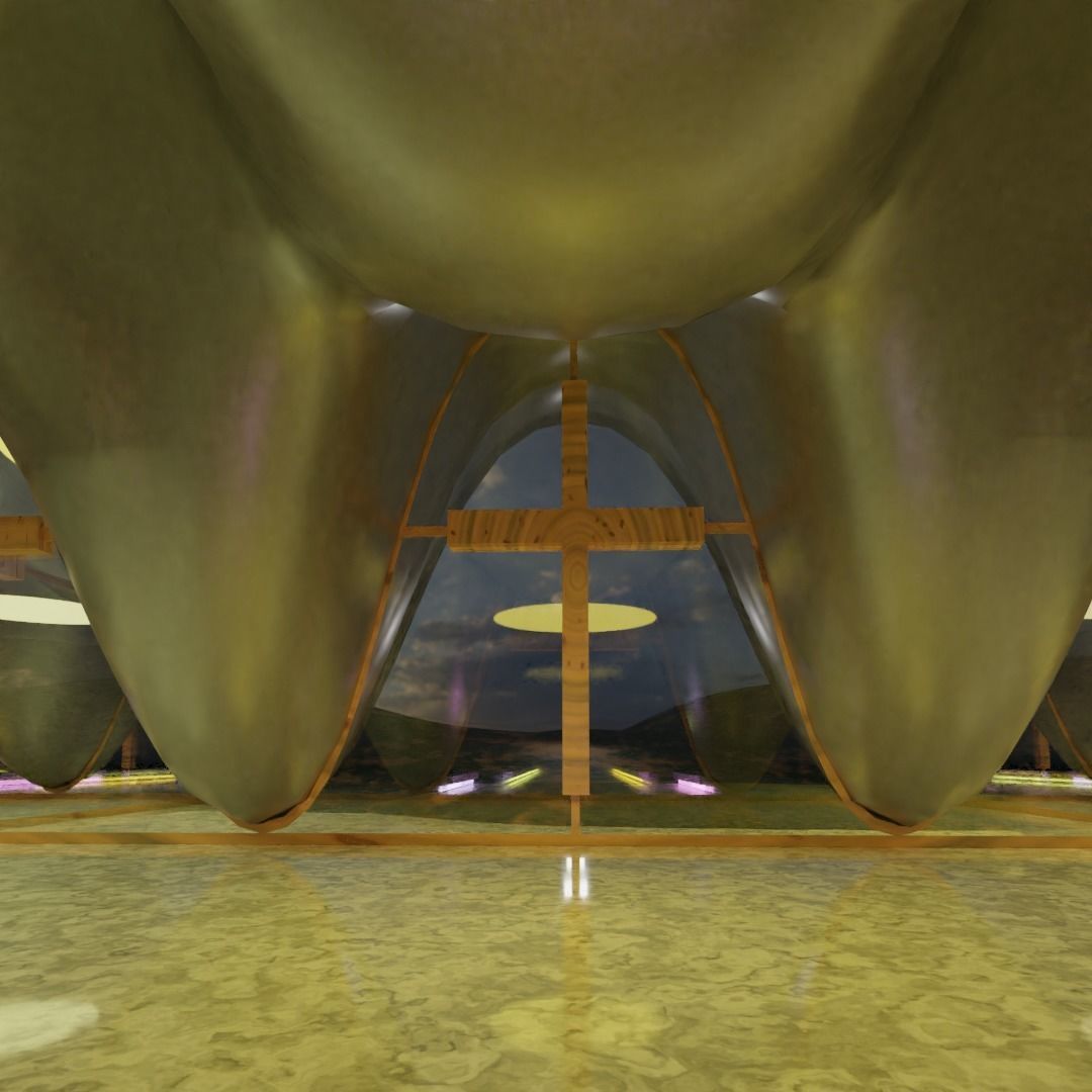 3D Model - Church with Curved Roof 3D model_3