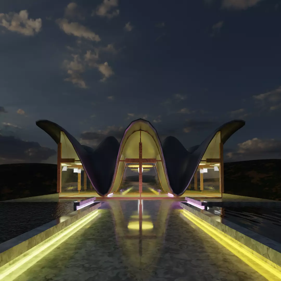 3D Model - Church with Curved Roof 3D model_0