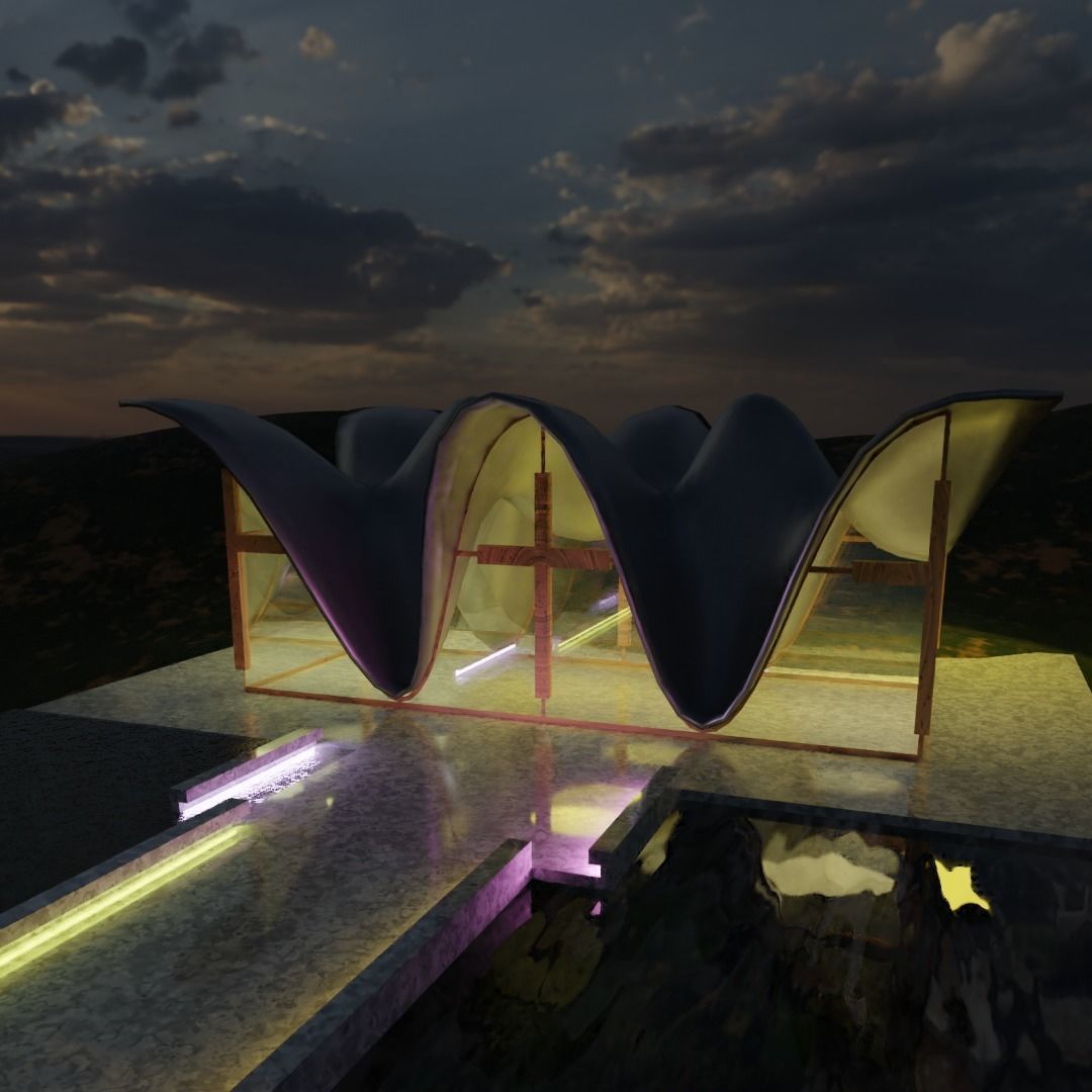 3D Model - Church with Curved Roof 3D model_1