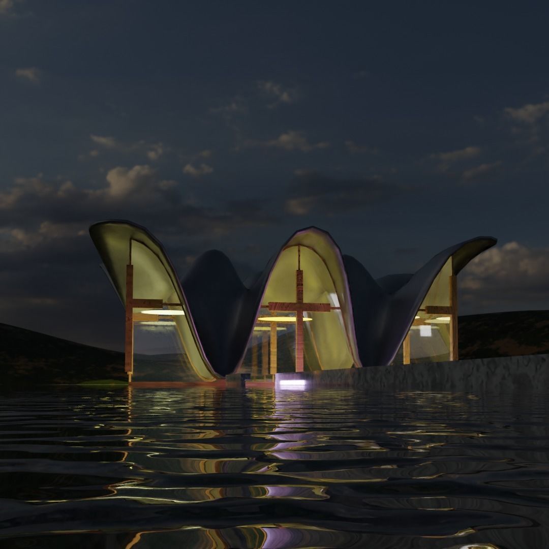 3D Model - Church with Curved Roof 3D model_2