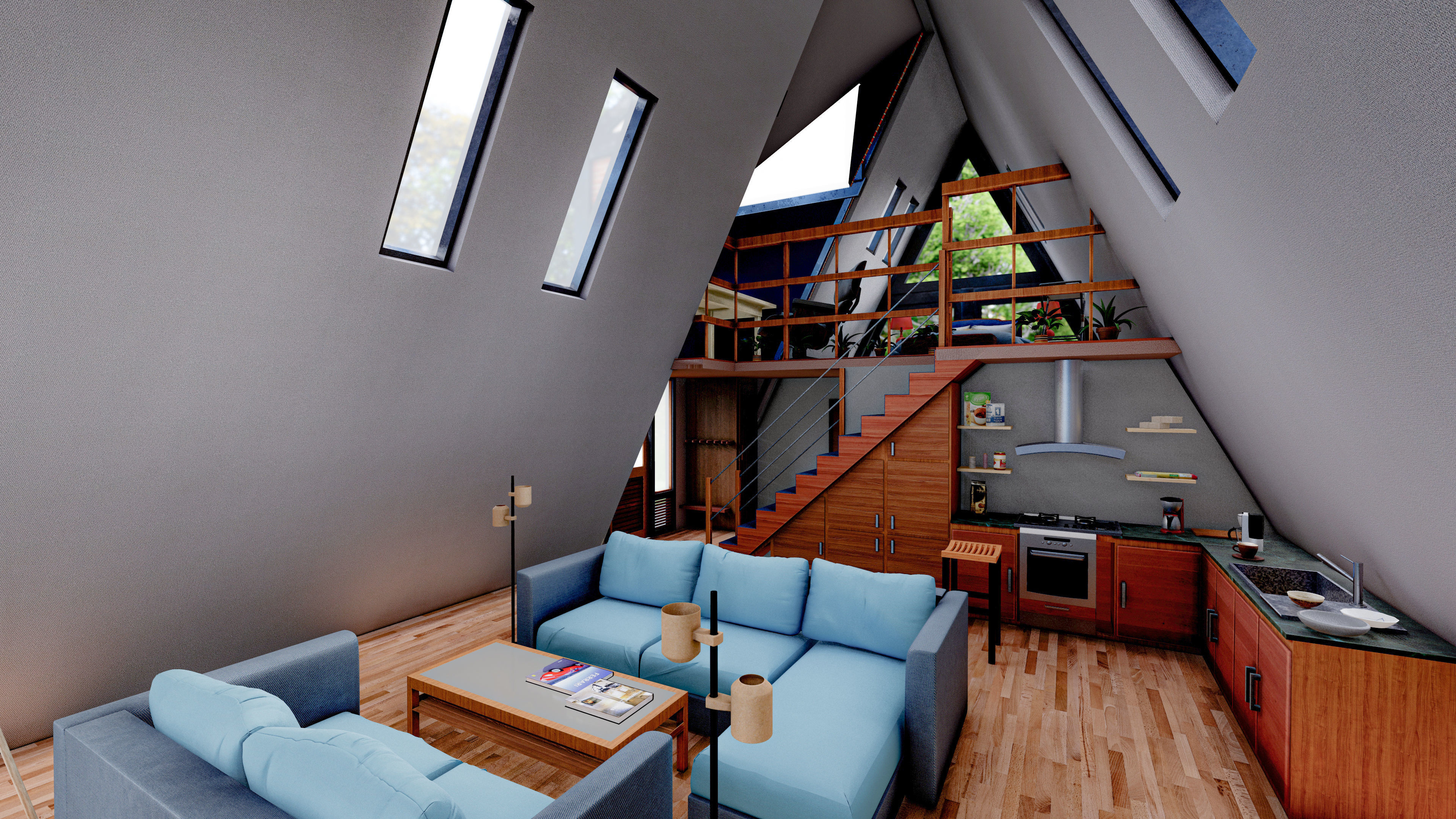 Two Storey A - Frame tiny house 3D model_4