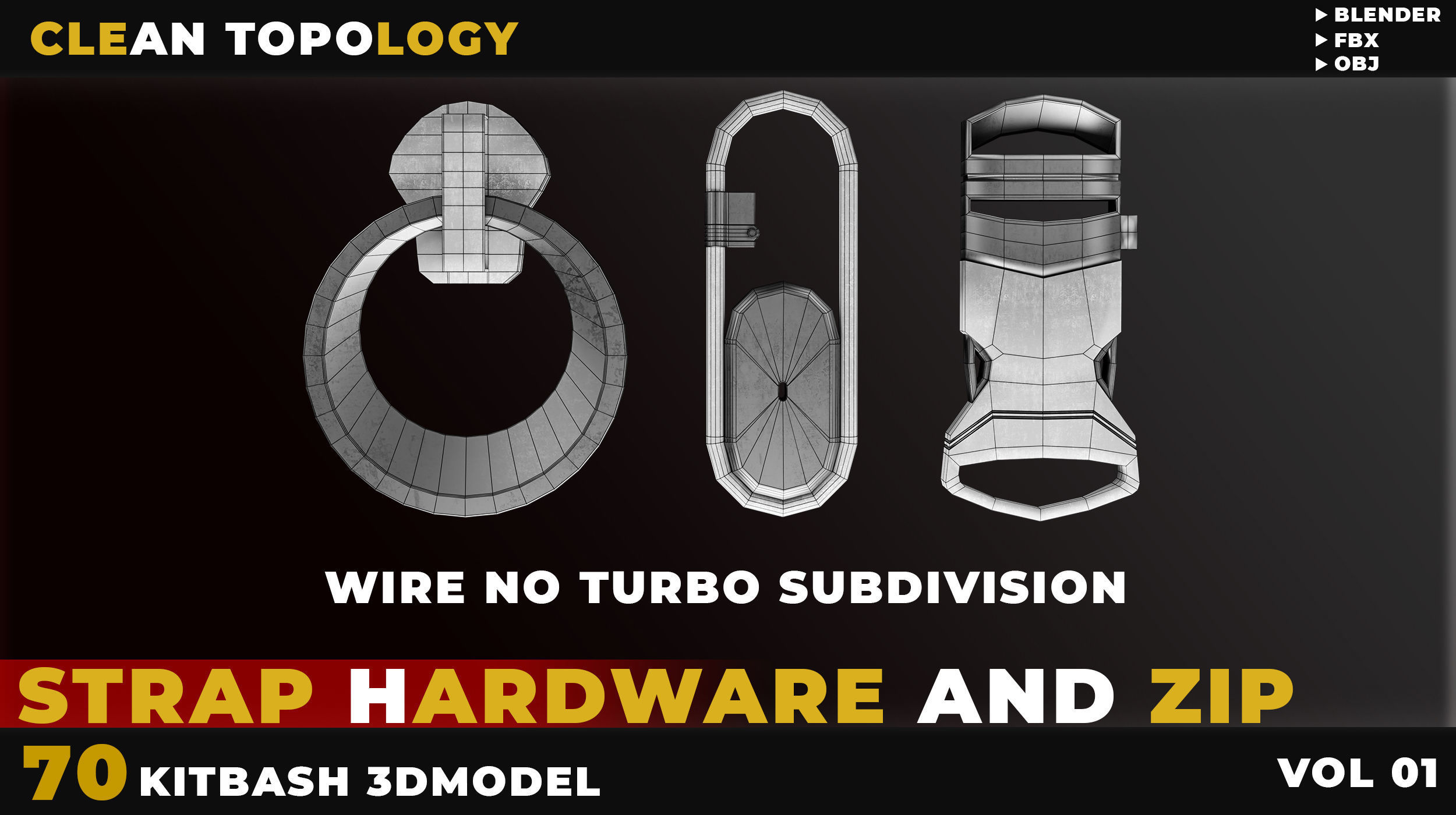 70 STRAP HARDWARE AND ZIP KITBASH VOL 01 Low-poly 3D model_2