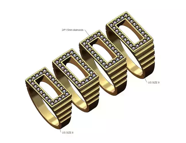 Undulated diamond open rectangular top ring US sizes 6to9