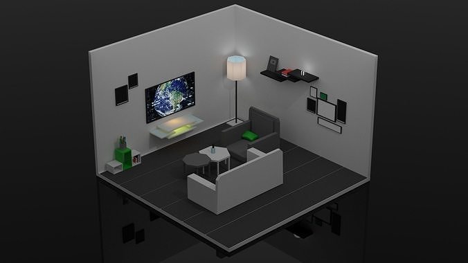 Lowpoly Interior Hall Free low-poly 3D model