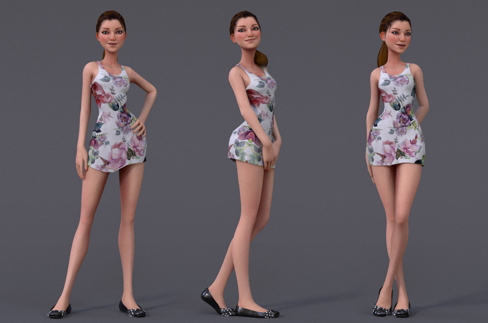 Kristen Cartoon Girl Rig V1 Low-poly 3D model_2