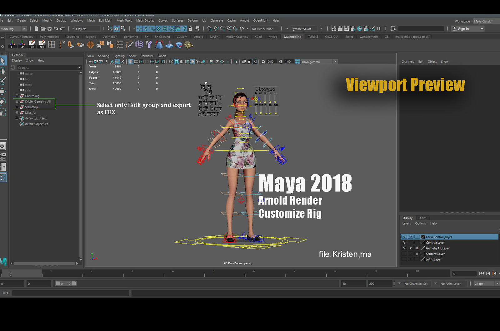 Kristen Cartoon Girl Rig V1 Low-poly 3D model_17