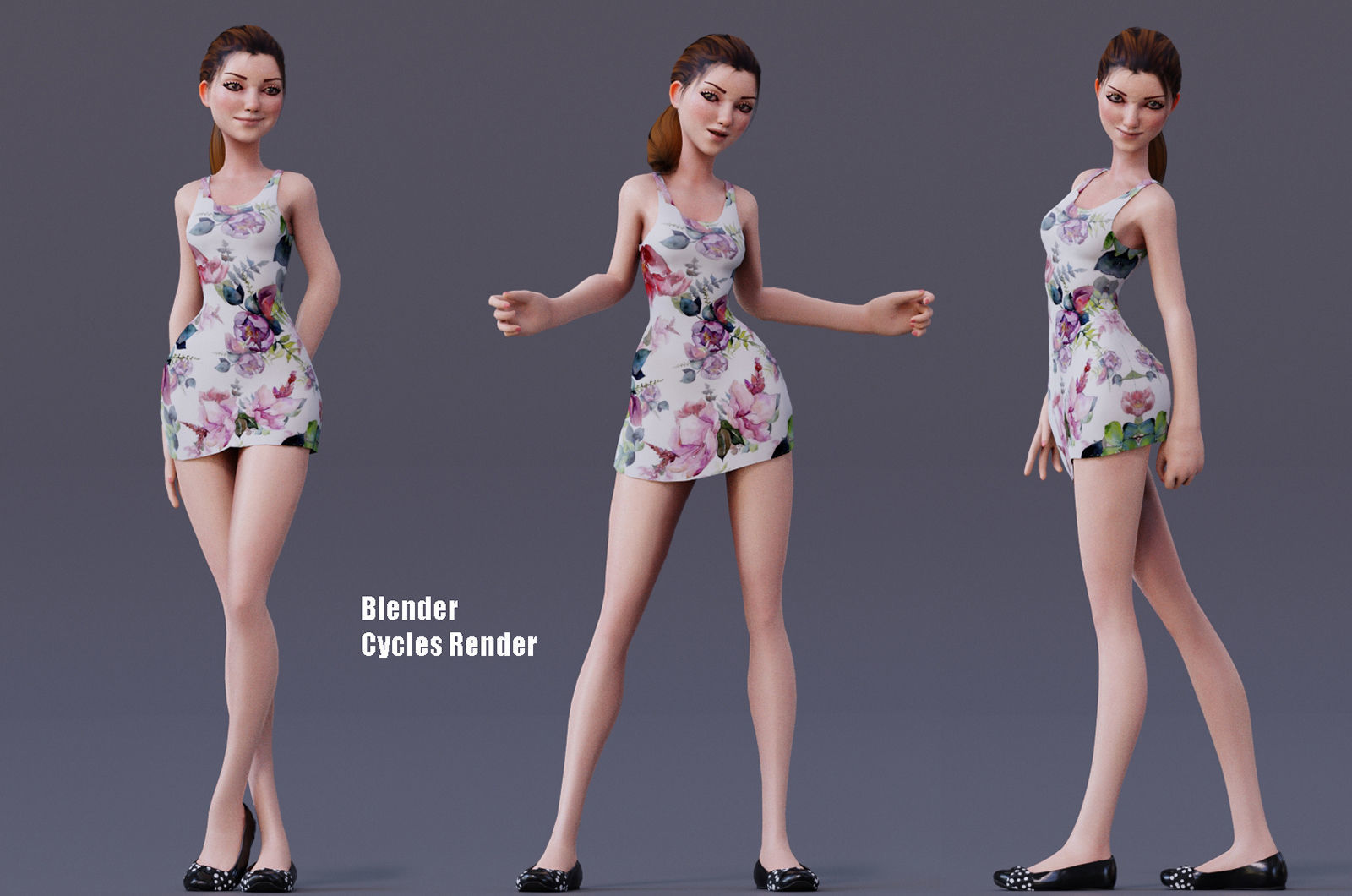 Kristen Cartoon Girl Rig V1 Low-poly 3D model_7