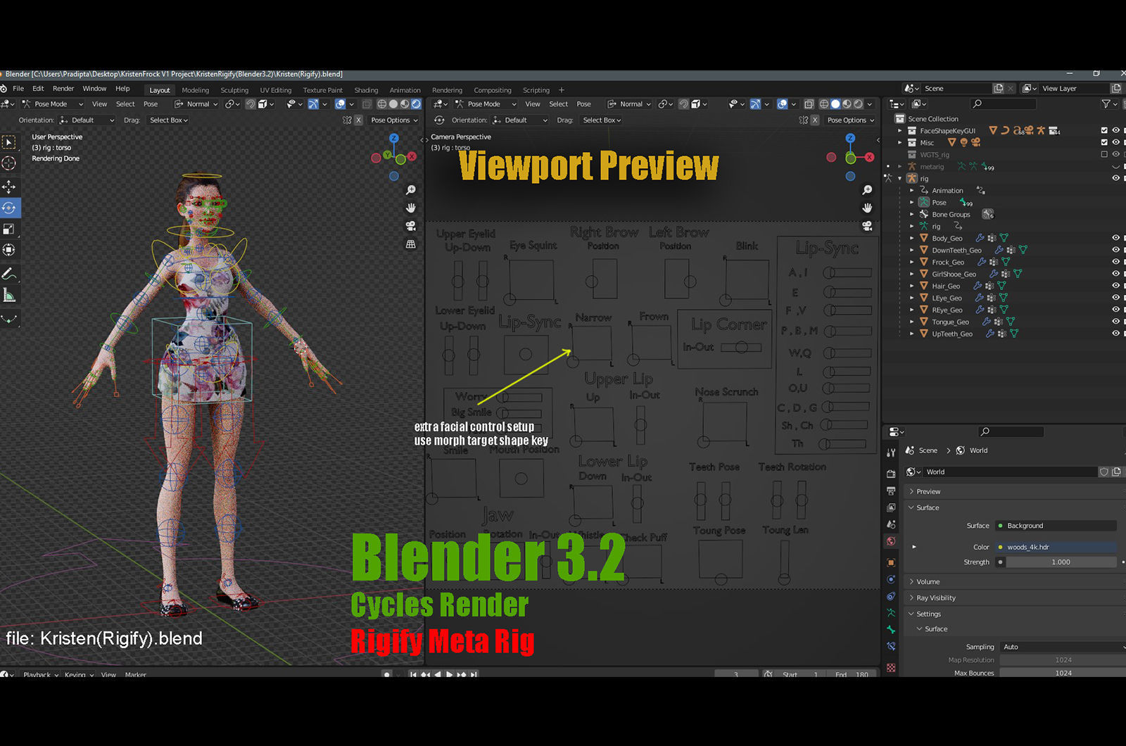 Kristen Cartoon Girl Rig V1 Low-poly 3D model_19
