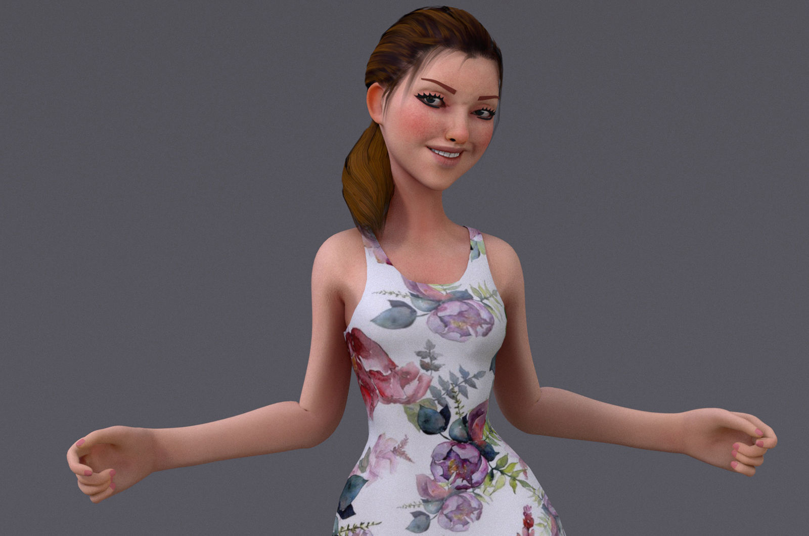 Kristen Cartoon Girl Rig V1 Low-poly 3D model_4