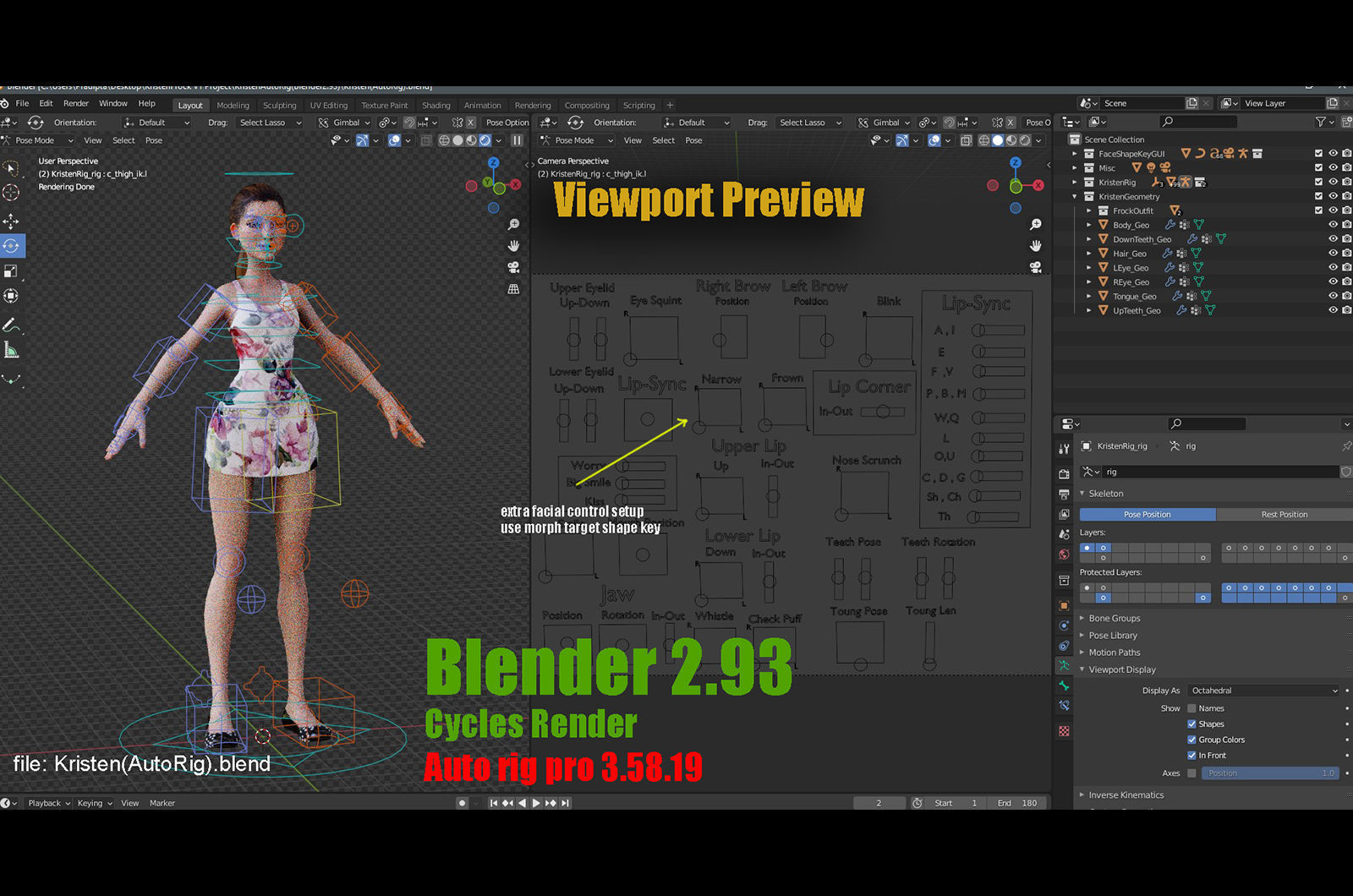 Kristen Cartoon Girl Rig V1 Low-poly 3D model_18