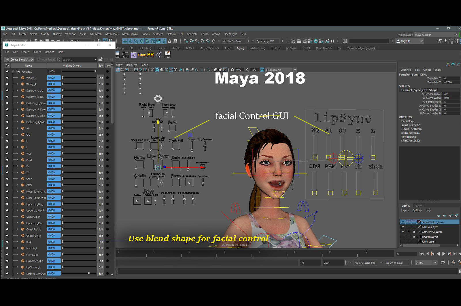 Kristen Cartoon Girl Rig V1 Low-poly 3D model_20