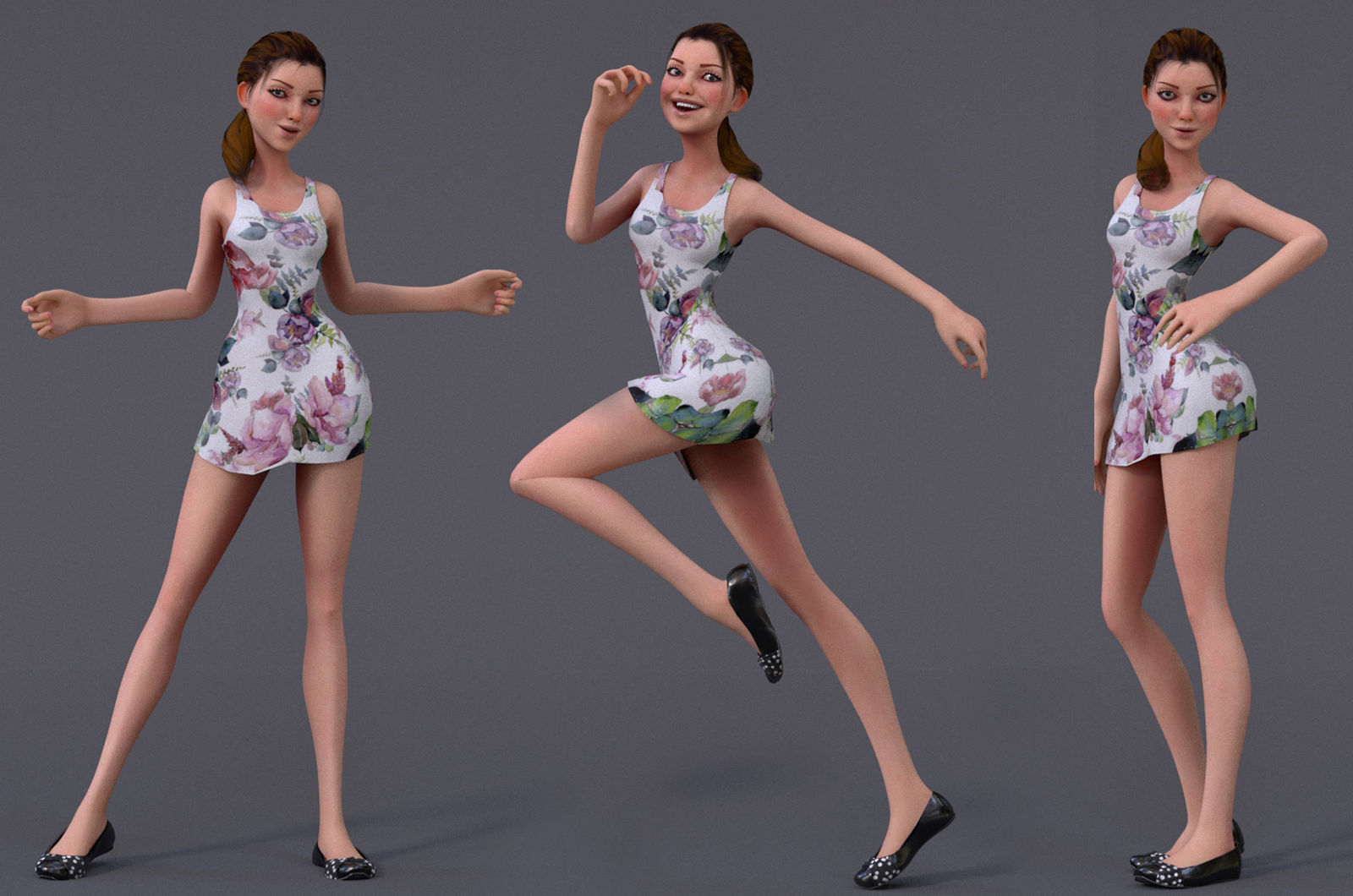 Kristen Cartoon Girl Rig V1 Low-poly 3D model_3