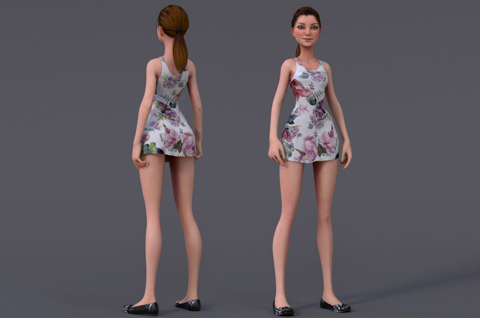Kristen Cartoon Girl Rig V1 Low-poly 3D model_5