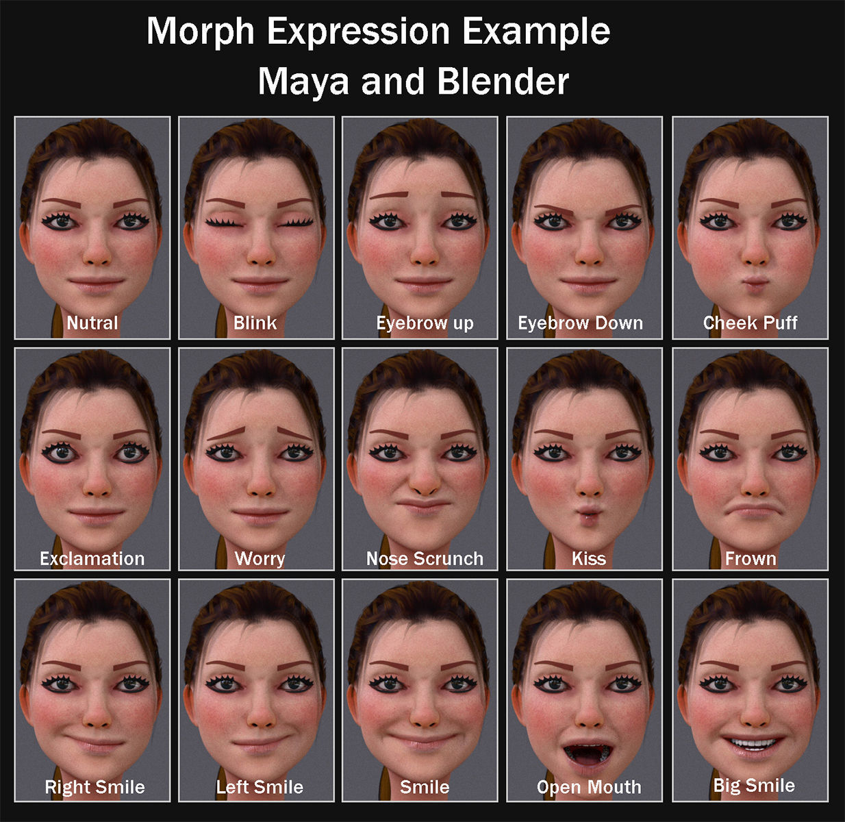 Kristen Cartoon Girl Rig V1 Low-poly 3D model_11