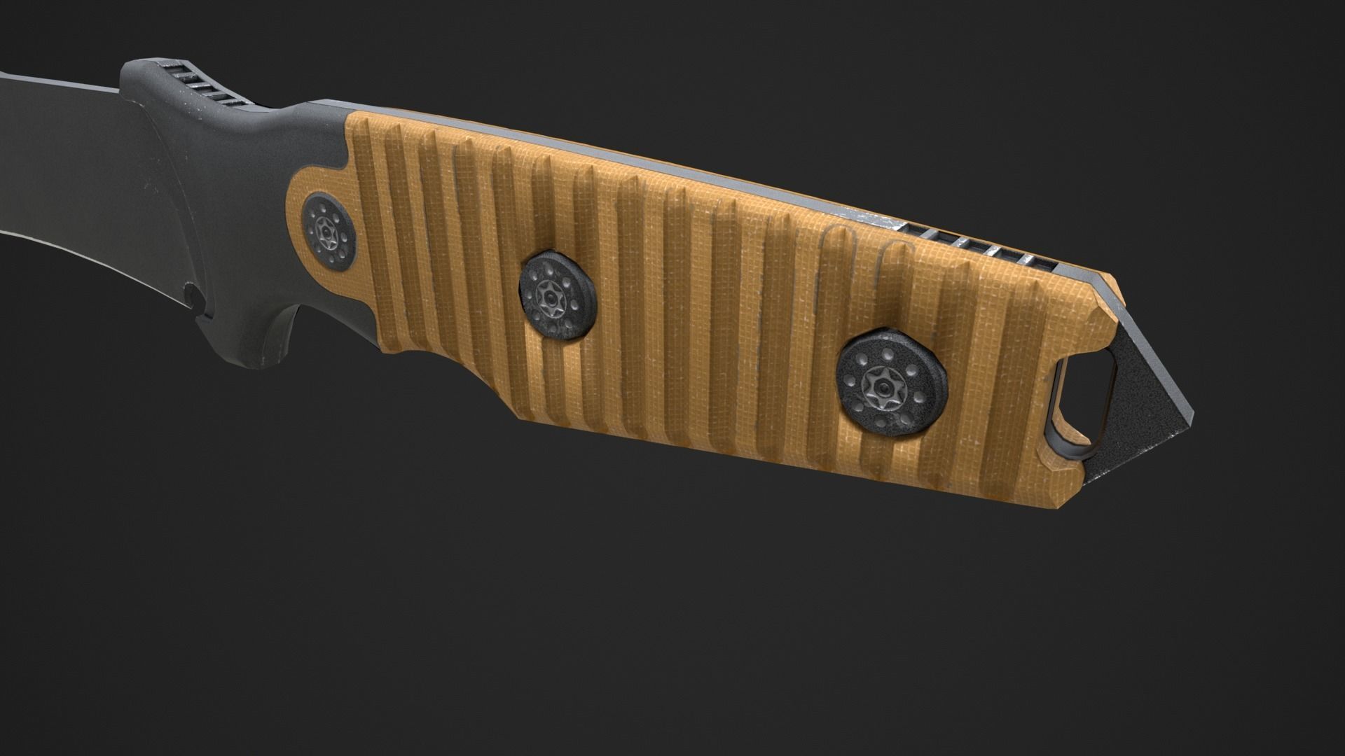 Black Tanto Knife D2 with Sheath  Low-poly 3D model_4