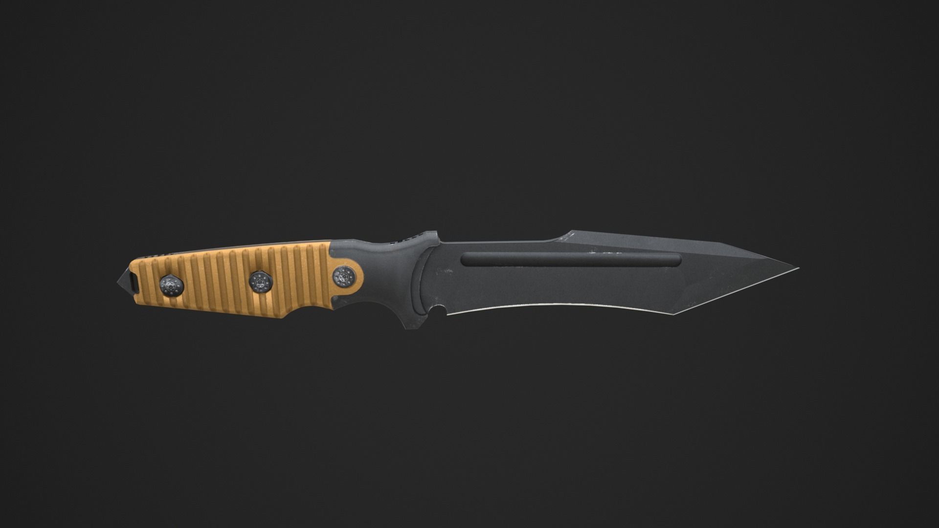 Black Tanto Knife D2 with Sheath  Low-poly 3D model_1