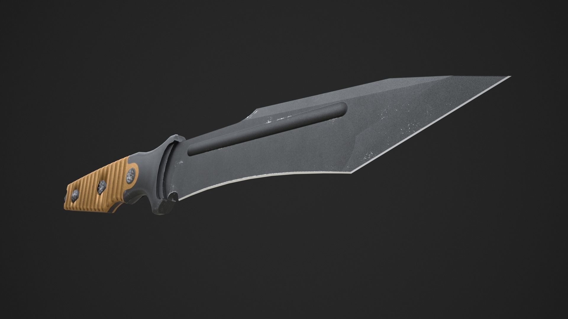Black Tanto Knife D2 with Sheath  Low-poly 3D model_8