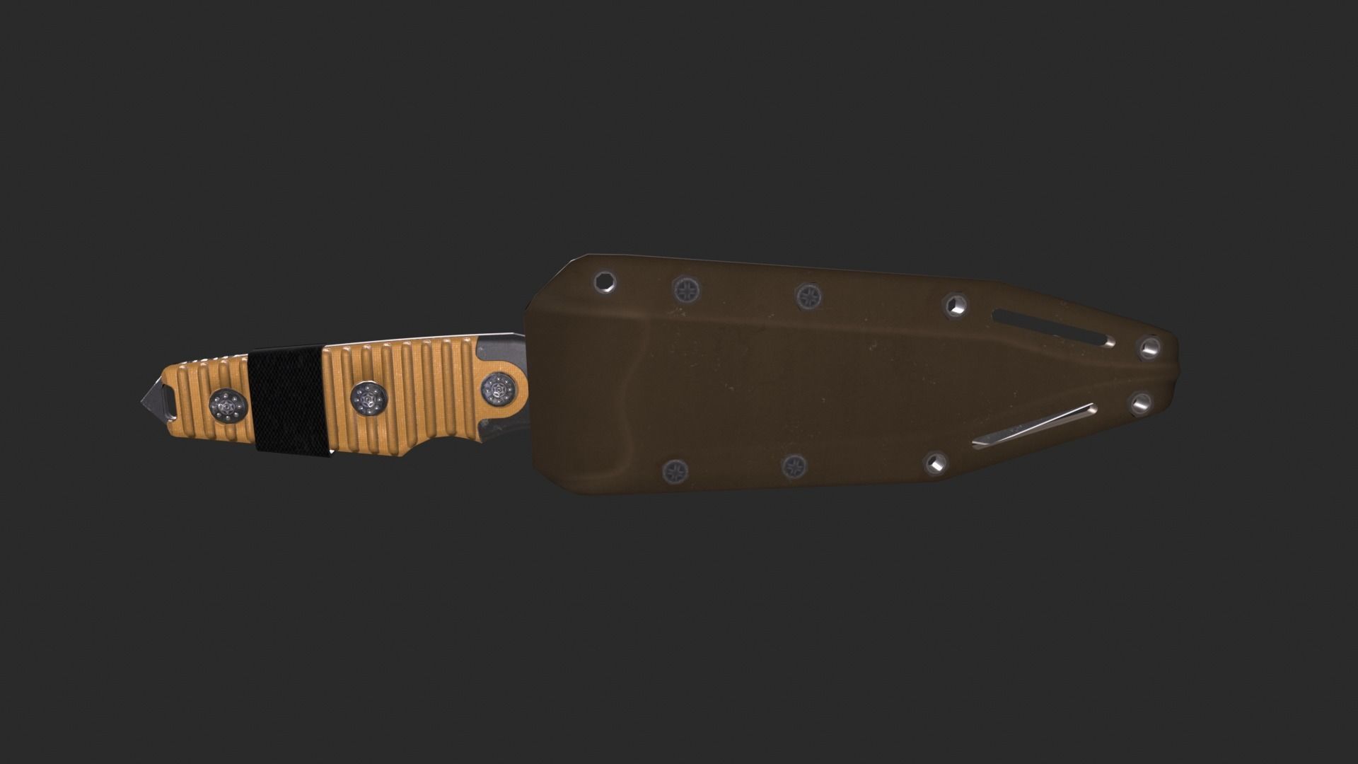 Black Tanto Knife D2 with Sheath  Low-poly 3D model_11