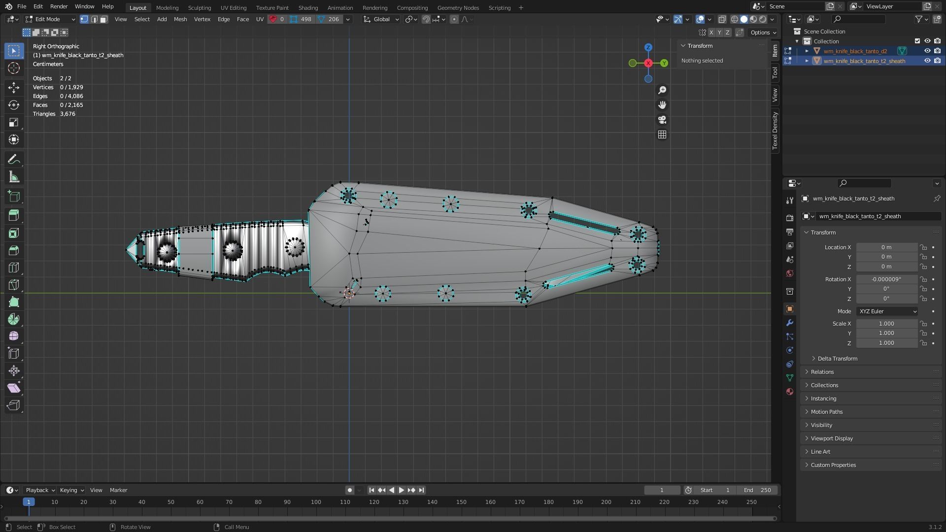 Black Tanto Knife D2 with Sheath  Low-poly 3D model_19