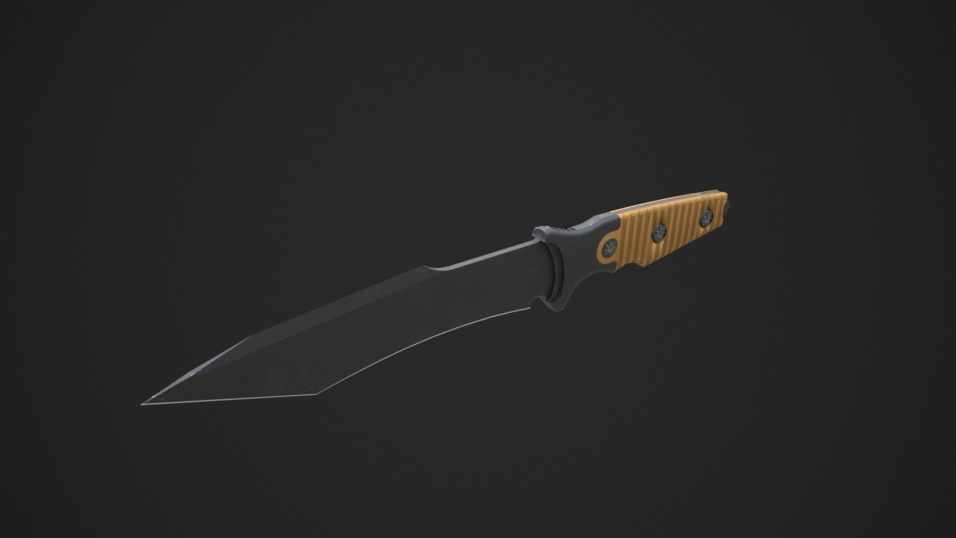 Black Tanto Knife D2 with Sheath  Low-poly 3D model_2