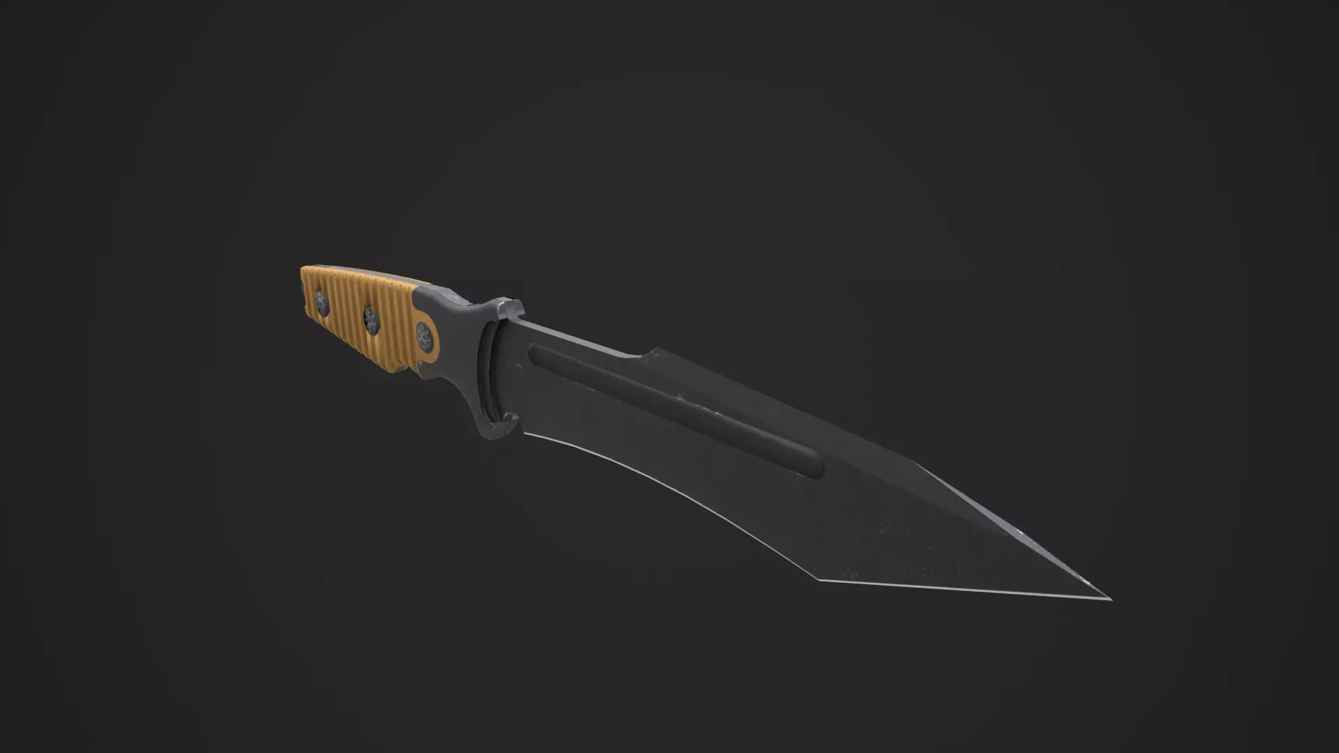 Black Tanto Knife D2 with Sheath  Low-poly 3D model_0