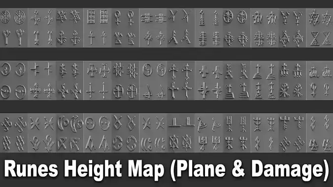 630 Runes Height Map Plane and Damage for Zbrush   Low-poly 3D model