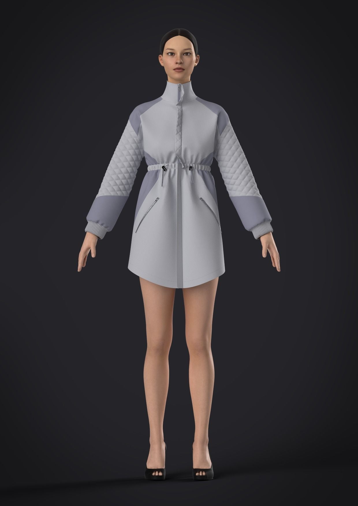 Drawstring waist dress women 3D model_4