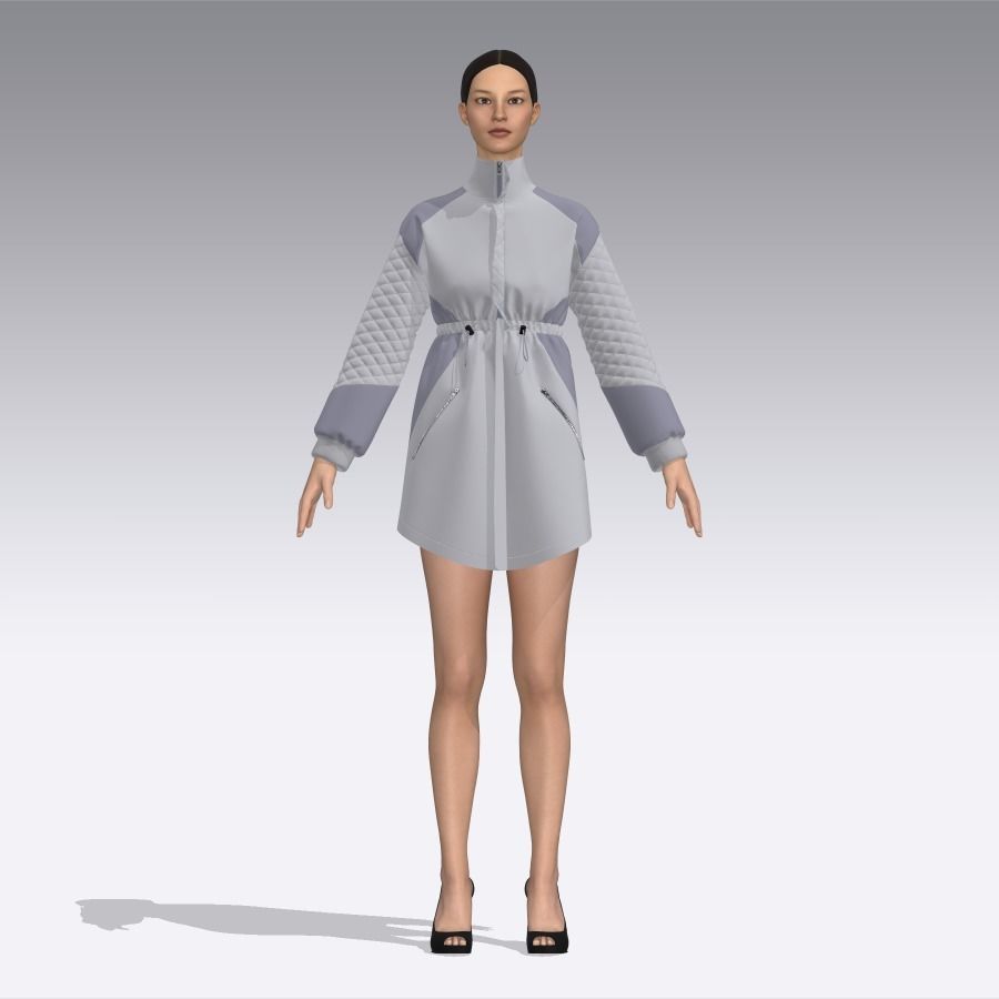 Drawstring waist dress women 3D model_5