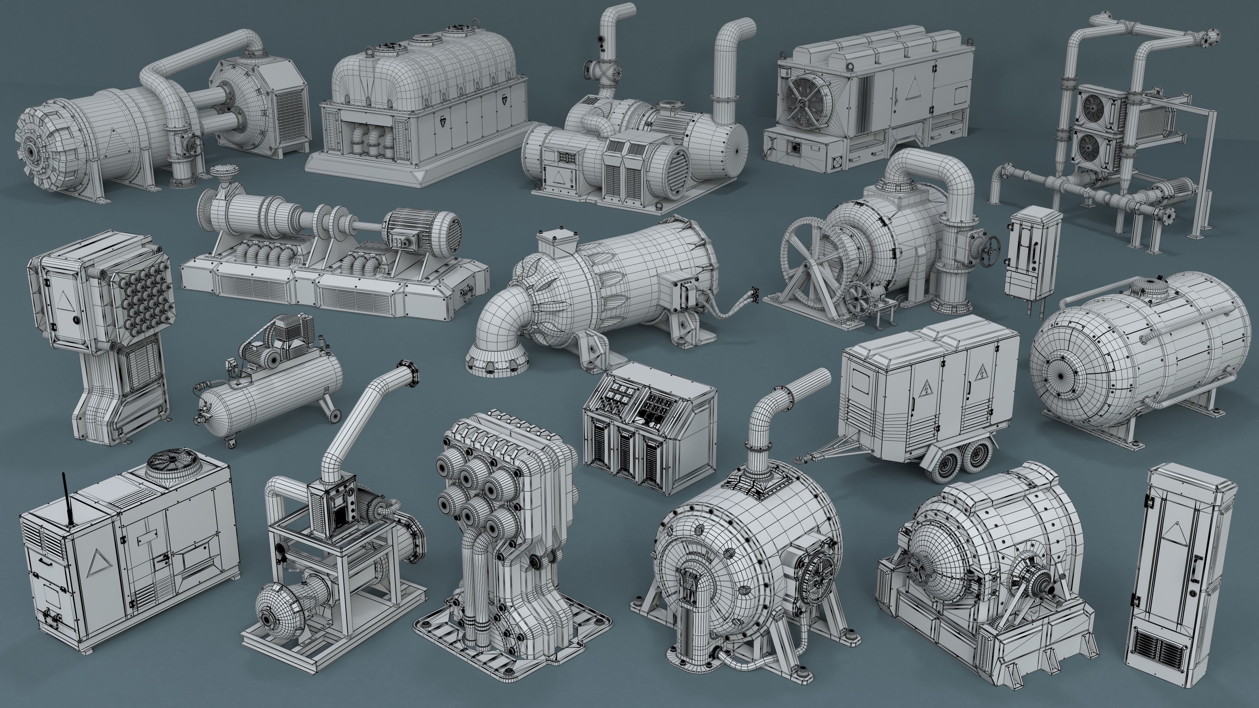 Industrial Units - 20 pieces Low-poly 3D model_1
