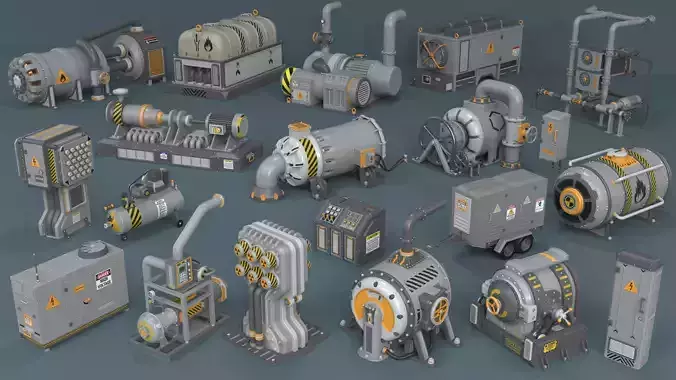 Industrial Units - 20 pieces Low-poly 3D model
