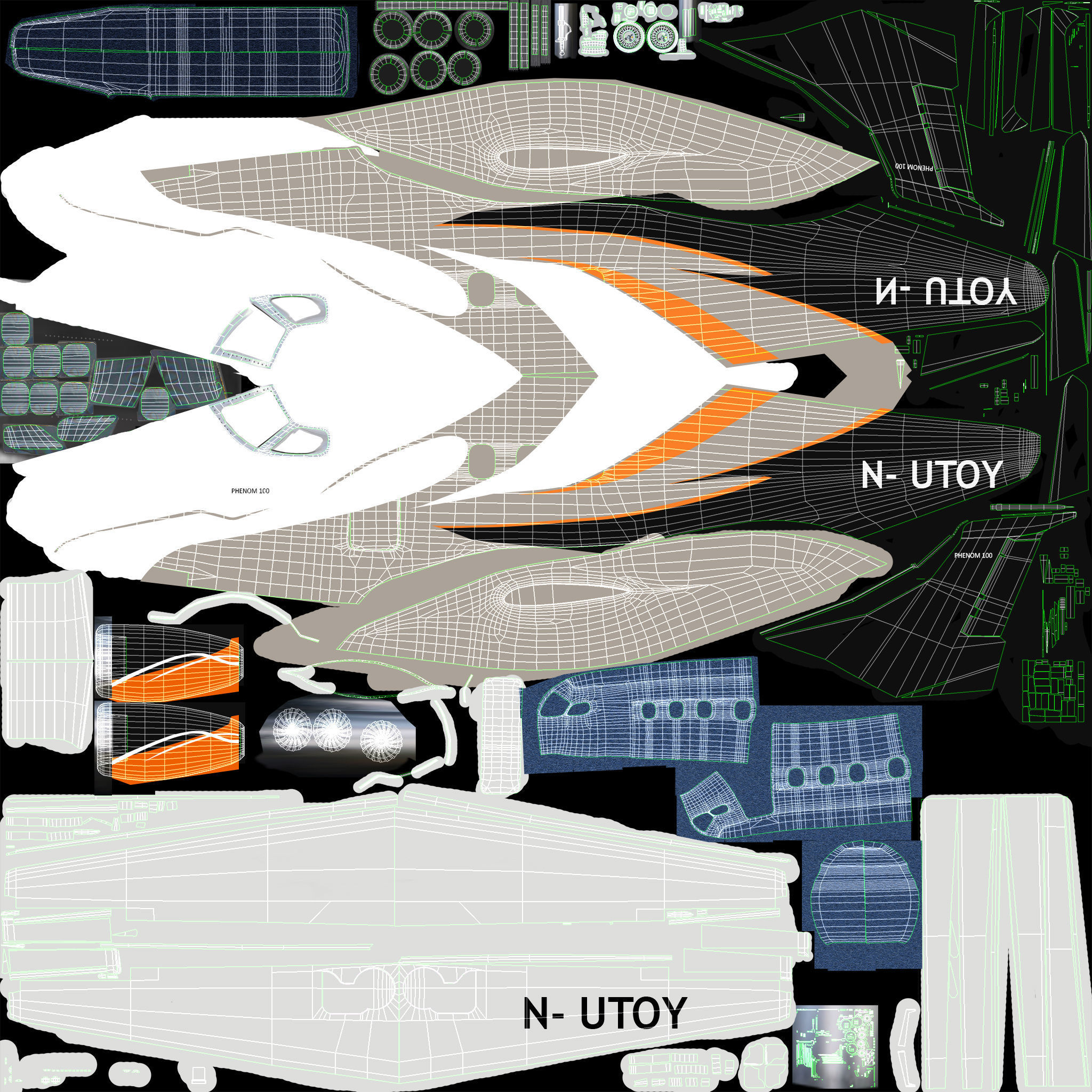 Embraer Phenom 100  private jet detailed 3d model Low-poly 3D model_11