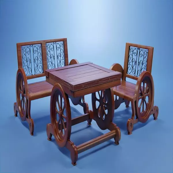 Set Wooden Furniture 1 3D model