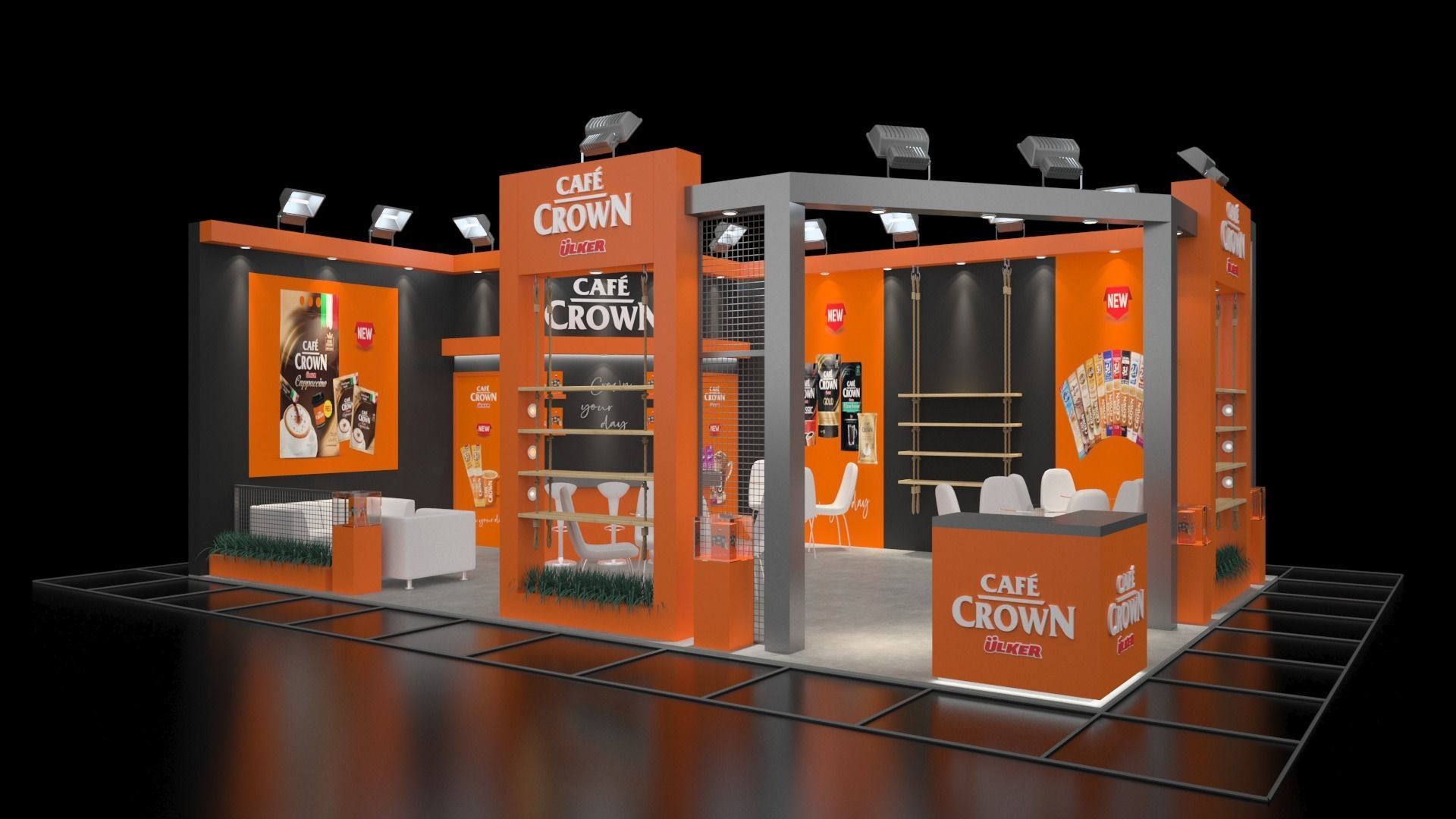 Description Stand Model Description Exhibition Stand Cafe Crown Full Set 3D model | CGTrader