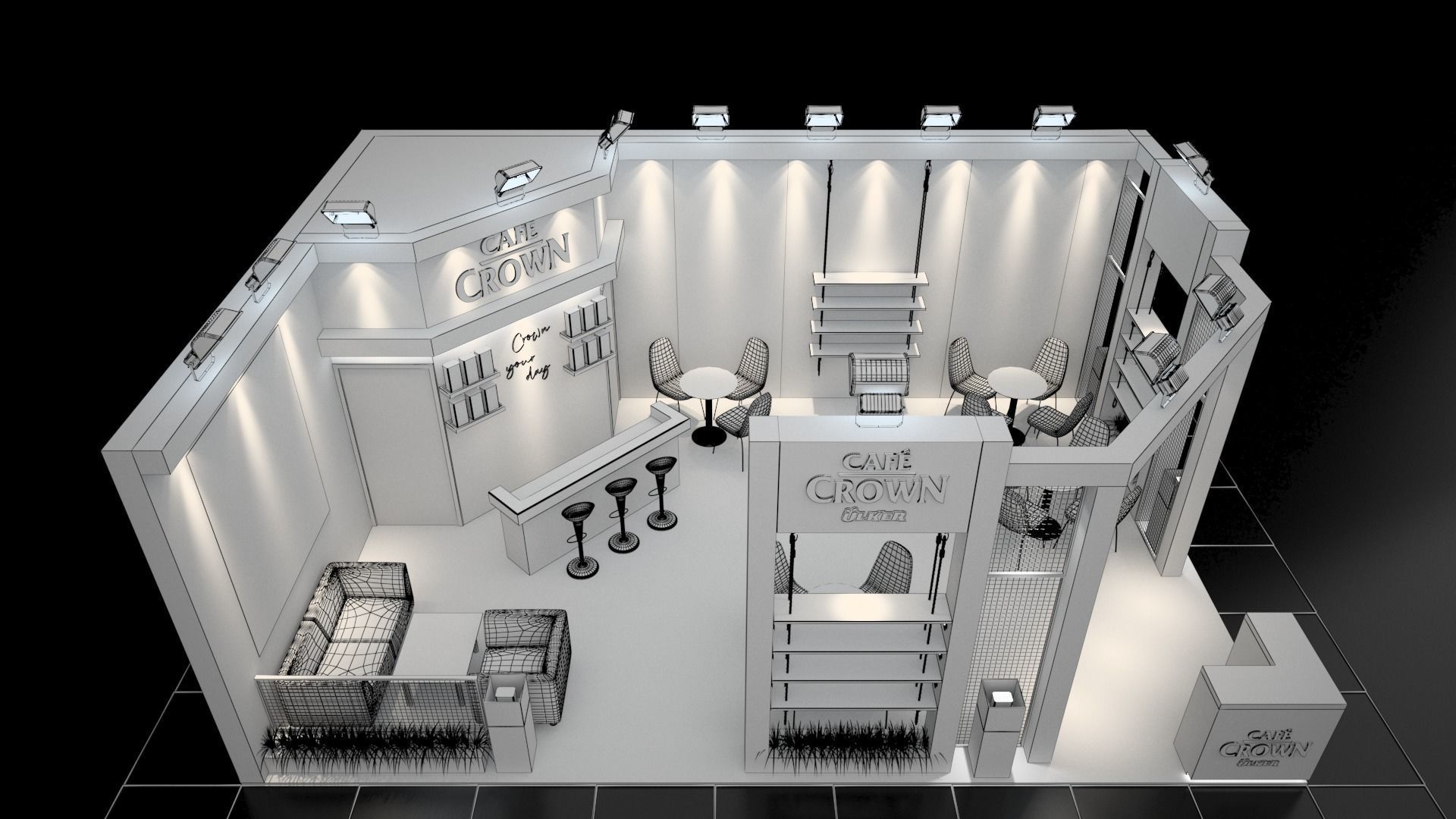Description Stand Model Description Exhibition Stand Cafe Crown Full Set 3D model | CGTrader