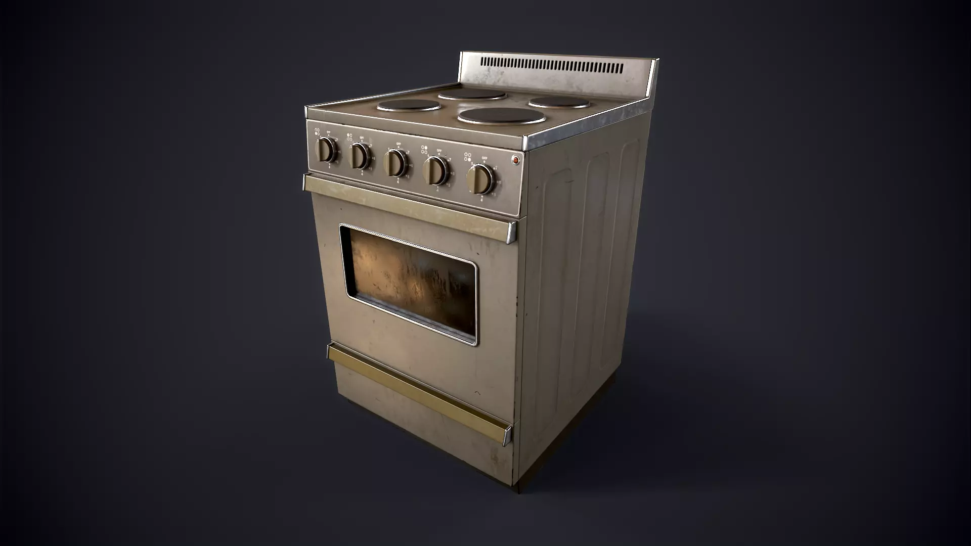 Old electric stove Low-poly 3D model_0