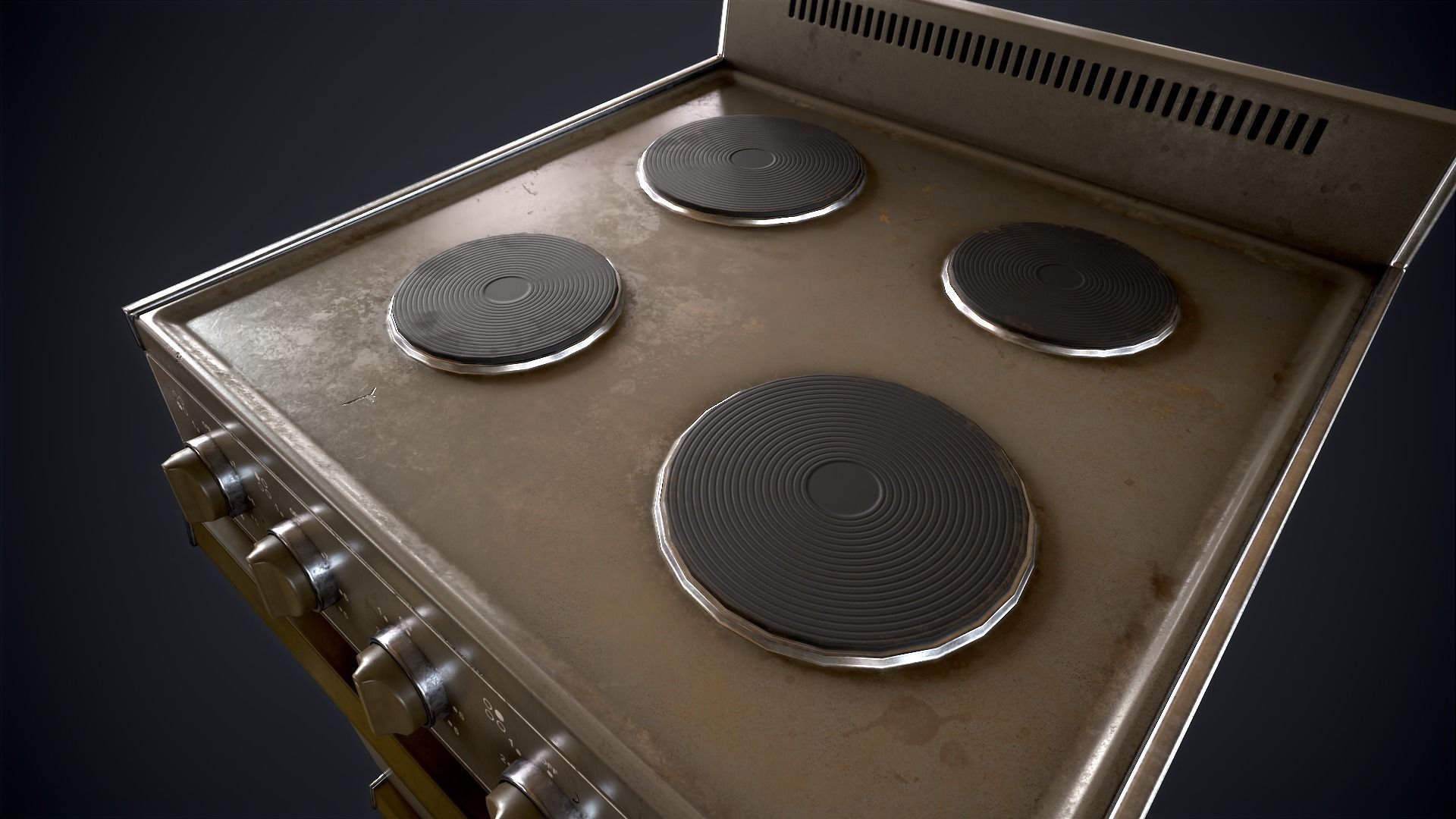 Old electric stove Low-poly 3D model_4