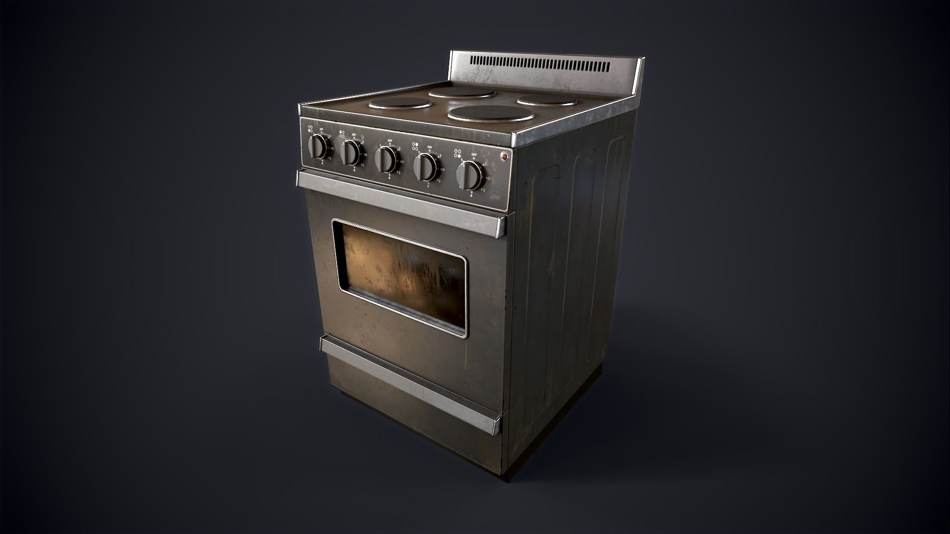 Old electric stove Low-poly 3D model_1