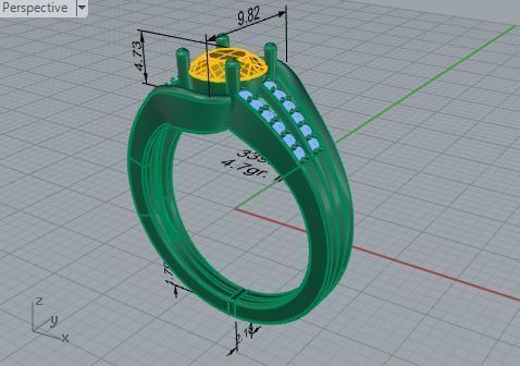 Cushion Sapphire Banch Ring 3393 3D print model 3D print model_7