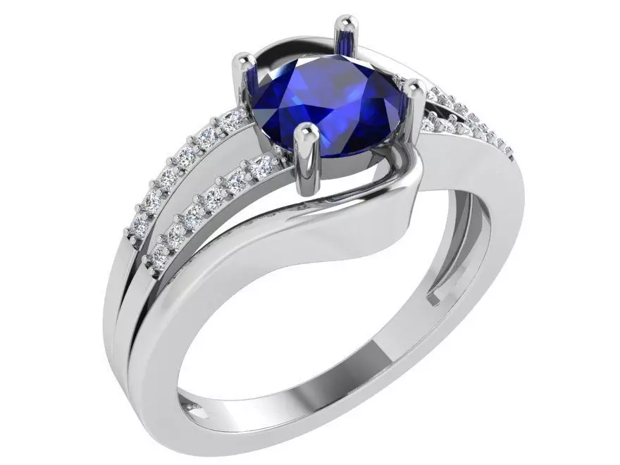 Cushion Sapphire Banch Ring 3393 3D print model 3D print model_0