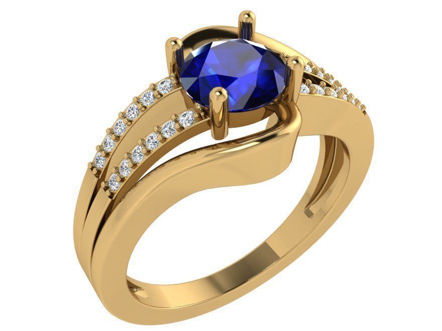 Cushion Sapphire Banch Ring 3393 3D print model 3D print model_1