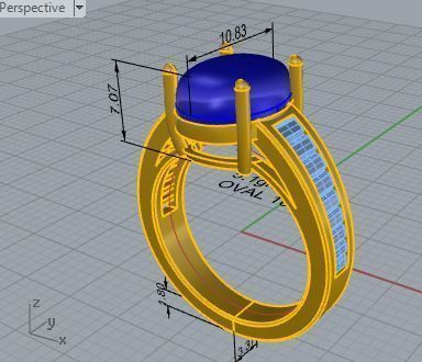 Oval Stone French Pave Ring   3394 3D print model  3D print model_7