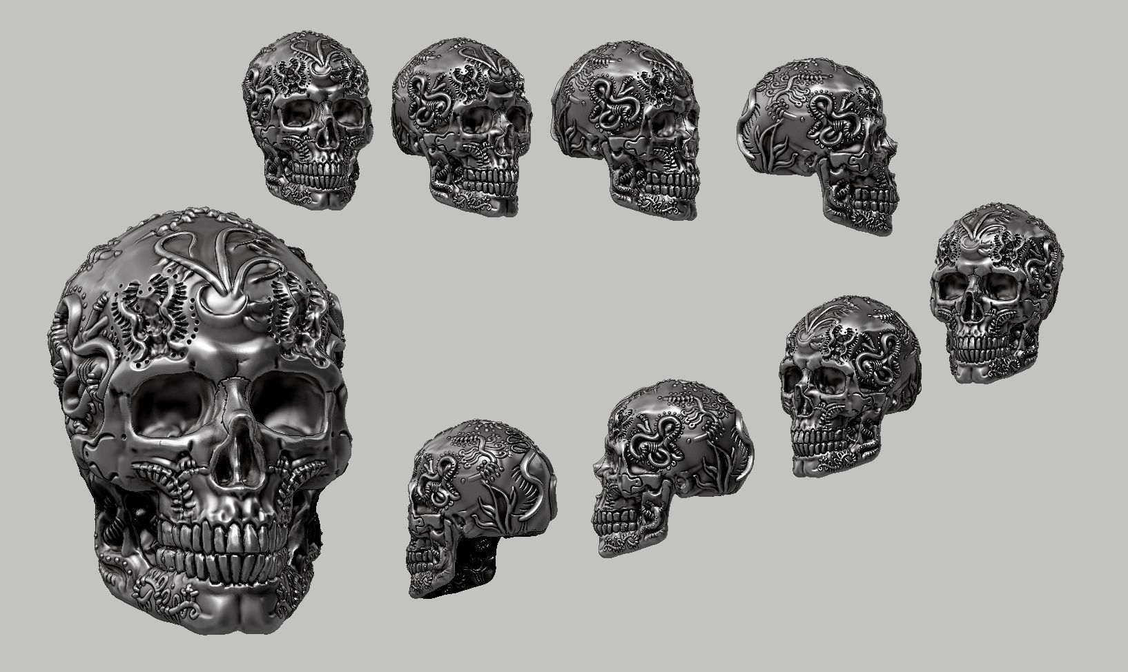 skull horn art design a11 3D print model_12