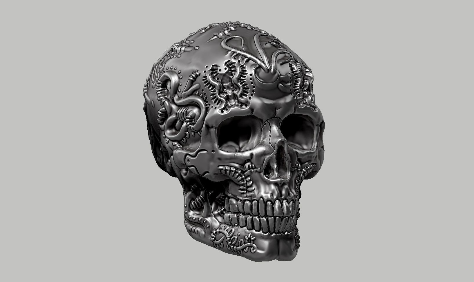 skull horn art design a11 3D print model_2