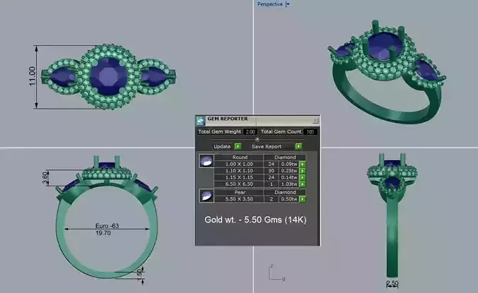 halo 3 stone ring side pear shape 